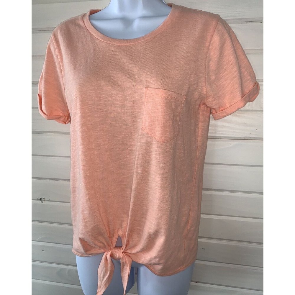 J Crew Peach Orange Sz XS Knitted Waist Pocket Tee T-shirt Cotton S/S G5768 EUC